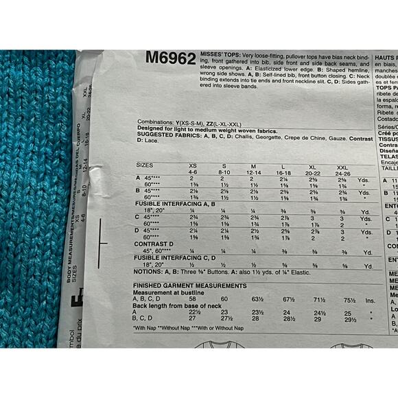 McCalls 6962 Sewing pattern top flutter sleeve size L XL XXL - Picture 4 of 7